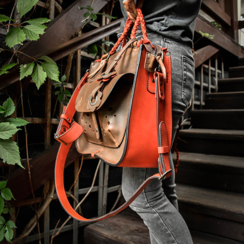 Leather bag Elaine color brown and red