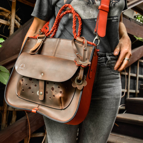 Leather bag Elaine color brown and red