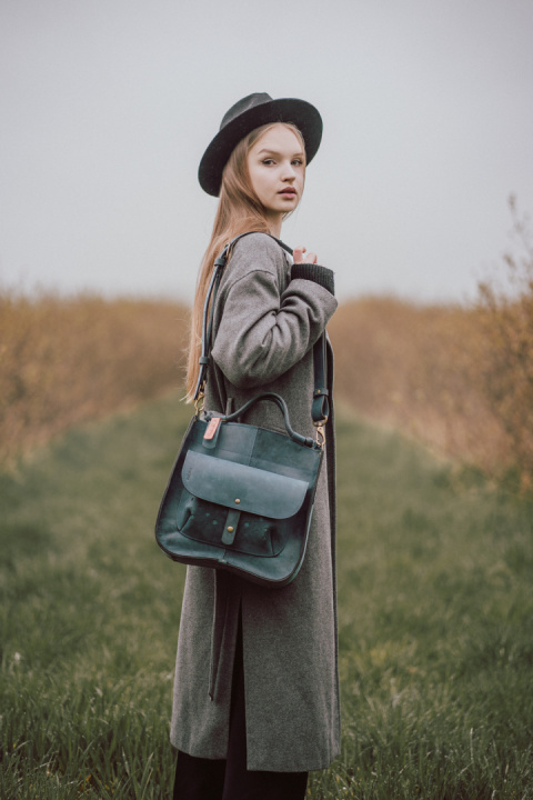 Leather bag Elaine color navy blue