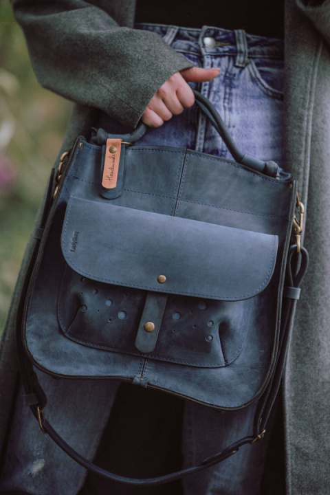 Leather bag Elaine color navy blue