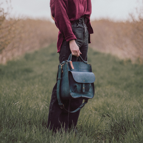 Leather bag Elaine color navy blue