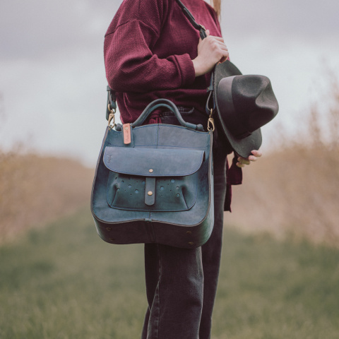 Leather bag Elaine color navy blue