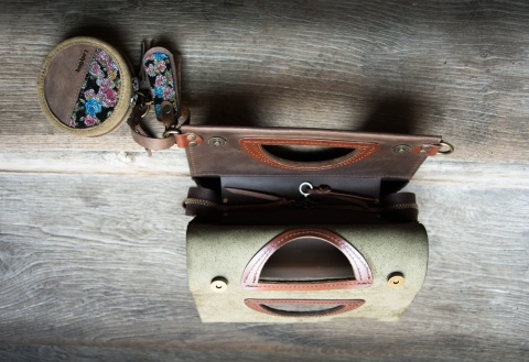 Torebka skórzana Łezka kolor brązowy oraz khaki