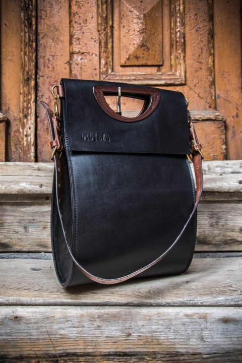 Leather bag The Tear black color handmade