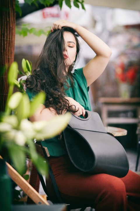 Leather bag The Tear black color handmade