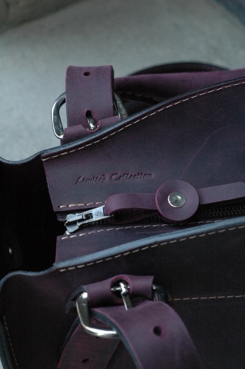 Vintage-style leather satchel handbag. Handmade LadyBuQ Art handbag.